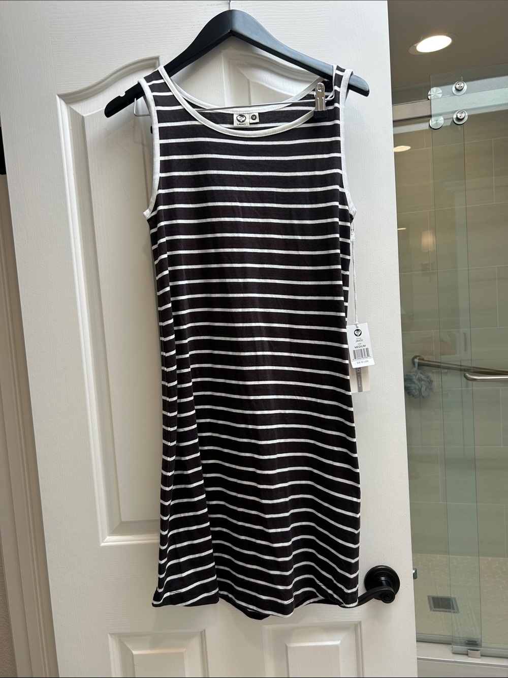 Lagaci Black & White Striped Sleeveless Midi Dress